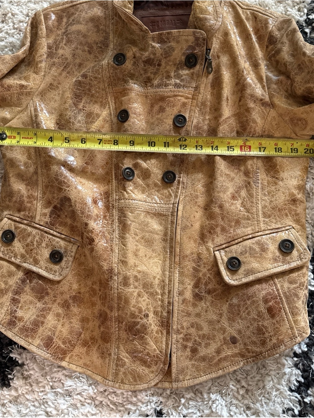 Distressed Tan Leather Jacket with Embroidered Wing & Heart Back - Picture 9 of 15